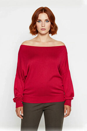 Kadın Carmen Yaka Düz Triko Kazak İnce Yapısı ile İlkbahar Sonbahar Günlük Şıklığı Sunar Kaliteli