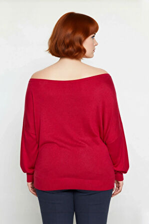 Kadın Carmen Yaka Düz Triko Kazak İnce Yapısı ile İlkbahar Sonbahar Günlük Şıklığı Sunar Kaliteli