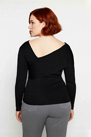 Kadın Asimetrik Yaka Uzun Kollu Modern Triko Kazak Şık Gündüz Gece Kombinleri İçin Konforlu ve Zarif