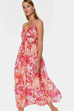 Şifon Maxi Elbise Çiçek Desenli Astarlı Yazlık Premium Kalite Konforlu Kesim Kaliteli İşçilik