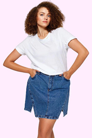 Kadın Denim A line Mini Etek Yüksek Bel Yırtmaçlı Pamuk Günlük Hafta Sonu Kaliteli Malzeme