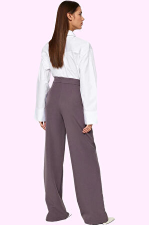 Kadın Geniş Paça Dokuma Pantolon Yüksek Bel Regular Boy Casual Günlük Yaz Aylarının Vazgeçilmezi