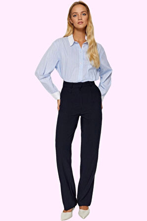 Kadın Geniş Paça Pileli Dokuma Pantolon Yüksek Bel Casual Günlük Yaz Aylarının Vazgeçilmezi