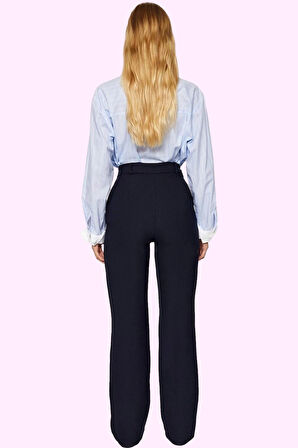 Kadın Geniş Paça Pileli Dokuma Pantolon Yüksek Bel Casual Günlük Yaz Aylarının Vazgeçilmezi