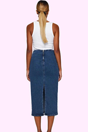 Kadın Denim Kalem Etek Kemerli Midi Boy Günlük Stil Özel Günler Yaz Aylarının Vazgeçilmezi