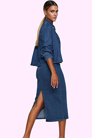 Kadın Denim Kalem Etek Kemerli Midi Boy Günlük Stil Özel Günler Yaz Aylarının Vazgeçilmezi
