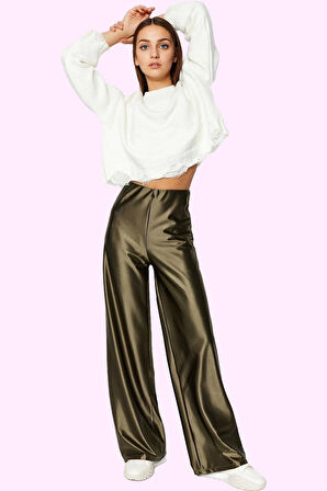 Kadın Geniş Paça Örme Pantolon Yüksek Bel Düz Desen Casual Günlük Yaz Aylarının Vazgeçilmezi