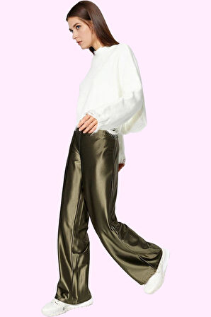 Kadın Geniş Paça Örme Pantolon Yüksek Bel Düz Desen Casual Günlük Yaz Aylarının Vazgeçilmezi