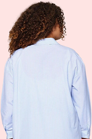 Kadın Oversize Çizgili Poplin Gömlek Rahat Günlük Kombinler Hafta Sonu Yaz Aylarının Vazgeçilmezi