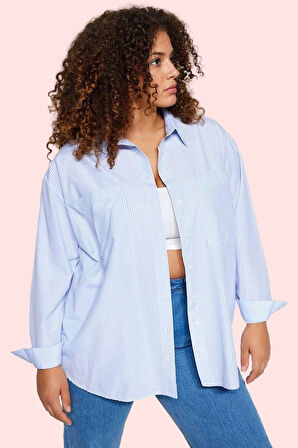 Kadın Oversize Çizgili Poplin Gömlek Rahat Günlük Kombinler Hafta Sonu Yaz Aylarının Vazgeçilmezi