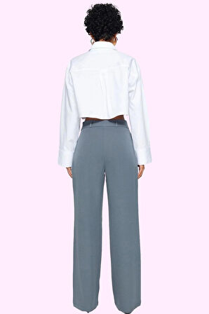 Kadın Geniş Paça Dokuma Pantolon Yüksek Bel Casual Günlük Hafta Sonu Yaz Aylarının Vazgeçilmezi