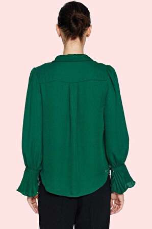 Kadın İspanyol Kol Gömlek Düz Desen Regular Kalıp Queen Crep Dokuma İş Ve Günlük Hafta Sonu