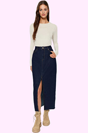 Kadın Maxi Denim Etek A line Kalıp Pamuklu Günlük Kullanım Hafta Sonu Yaz Aylarının Vazgeçilmezi