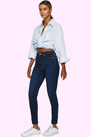 Kadın Skinny Jean Yüksek Bel Uzun Boy Düz Desenli Günlük Hafta Sonu Yaz Aylarının Vazgeçilmezi