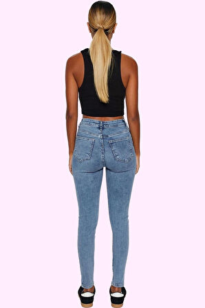 Kadın Skinny Jean Yüksek Bel Uzun Boy Düz Desenli Günlük Hafta Sonu Yaz Aylarının Vazgeçilmezi