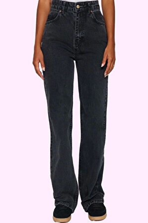 Kadın Yüksek Bel Geniş Paça Denim Pantolon Pamuk Günlük Stil Hafta Sonu Yaz Aylarının Vazgeçilmezi