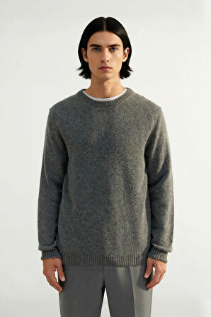 Erkek Regular Kalıp Yün Karışımlı Bisiklet Yaka Uzun Kollu Düz Triko Kazak Kış Günleri İçin İdeal