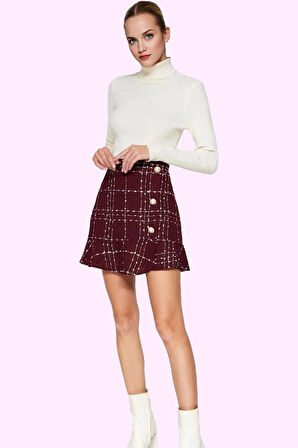 Kadın Kemerli Mini Etek Ekose Desenli Tüvit Kumaş Günlük Hafta Sonu Yaz Aylarının Vazgeçilmezi