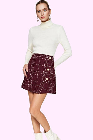 Kadın Kemerli Mini Etek Ekose Desenli Tüvit Kumaş Günlük Hafta Sonu Yaz Aylarının Vazgeçilmezi