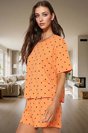Kadın Kısa Kollu Regular Kalıp Pamuklu Pijama Takımı Uzun Ömürlü Premium Kalite Özel Tasarım