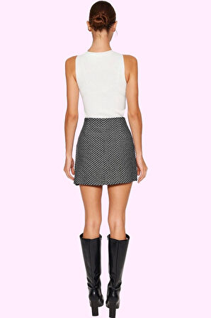 Kadın Mini A line Tüvit Etek Düğme Detaylı Günlük Stil Hafta Sonu Yaz Aylarının Vazgeçilmezi