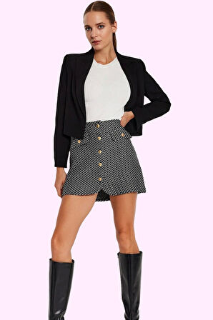 Kadın Mini A line Tüvit Etek Düğme Detaylı Günlük Stil Hafta Sonu Yaz Aylarının Vazgeçilmezi