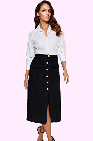 Kadın Midi Boy Tüvit Etek Kemerli A line Kesim Dokuma Kışlık İş Yaz Aylarının Vazgeçilmezi