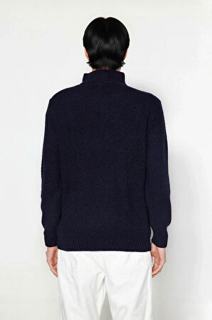 Erkek Regular Kesim Dik Yaka Uzun Kollu Fermuar Detaylı Saç Örgü Triko Kışlık Kazak Kaliteli