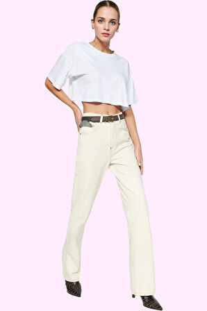 Kadın Yüksek Bel Geniş Paça Jean Pantolon Pamuklu Yazlık Günlük Kombin Yaz Aylarının Vazgeçilmezi