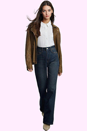 Kadın Yüksek Bel Geniş Paça Uzun Boy Jean Pantolon Pamuklu Günlük Stil Yaz Aylarının Vazgeçilmezi