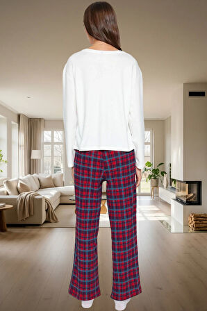 Kadın Pamuklu Ekoseli Pijama Takımı Rahat Ev Giyim Seçkin Malzeme Dayanıklı