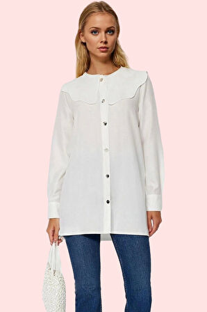 Kadın Günlük Bebe Yaka Uzun Kollu Gömlek Ramadan Koleksiyonu Hafta Sonu Yaz Aylarının Vazgeçilmezi