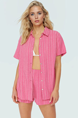 Yazlık Keten Karışımlı Oversize Gömlek Şort Takım Rahat Plaj Kombin Ve Şık Zarifane Tasarım