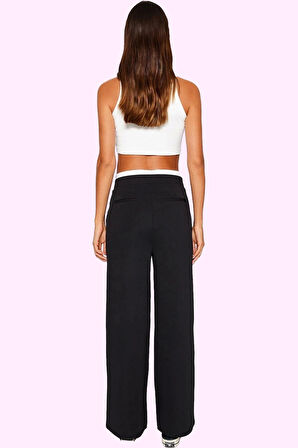 Kadın Geniş Paça Yüksek Bel Örme Pantolon Kemer Detaylı Günlük Kullanım Yaz Aylarının Vazgeçilmezi