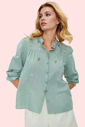 Kadın Tropikal Desenli Dokuma Gömlek Pamuk Günlük Kullanım İçin Yaz Aylarının Vazgeçilmezi