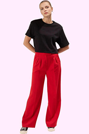Kadın Wide Leg Pantolon Dokuma Kumaş Normal Bel Regular Boy Günlük Şıklık Kaliteli Malzeme