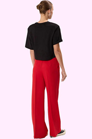 Kadın Wide Leg Pantolon Dokuma Kumaş Normal Bel Regular Boy Günlük Şıklık Kaliteli Malzeme