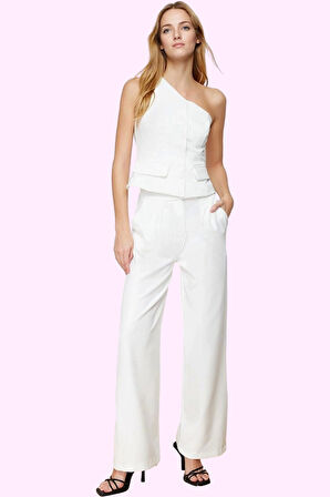 Kadın Wide Leg Pantolon Dokuma Kumaş Normal Bel Regular Boy Günlük Şıklık Kaliteli Malzeme