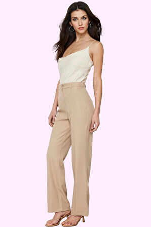 Kadın Yüksek Bel Straight Pantolon Dokuma Kumaş Casual Günlük Hafta Sonu Dayanıklı Malzeme