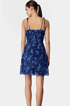 Çiçekli Desenli Şifon Mini Elbise Rahat A Kesim Yazlık Günlük Konforlu Özenle Seçilmiş