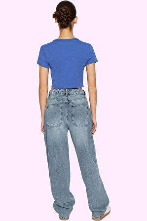 Kadın Baggy Kalıp Düşük Bel Boru Paça Jean Pamuk Günlük Stil Hafta Sonu Yaz Aylarının Vazgeçilmezi