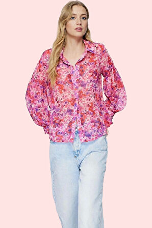 Kadın Çiçek Desenli Balon Kol Şifon Gömlek Günlük Kombinler İçin Yaz Aylarının Vazgeçilmezi