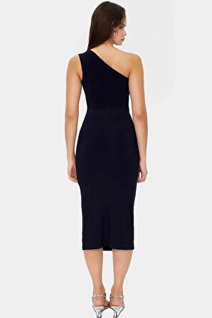 Tek Omuzlu Midi Kalem Elbise Örme Kumaş Bodycon Günlük Şık Rahat Kullanım Seçkin Malzeme