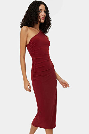 Tek Omuzlu Midi Kalem Elbise Örme Kumaş Bodycon Günlük Şık Rahat Kullanım Seçkin Malzeme