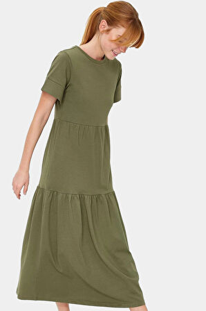 Kadın Bisiklet Yaka Örme Maxi Elbise Rahat Yazlık Günlük Stil Kullanım Modern