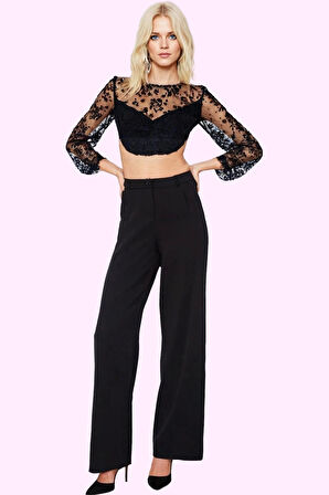 Kadın Geniş Paça Palazzo Pantolon Düz Desen Normal Bel Wide Leg Rahat Günlük Modern Tasarım