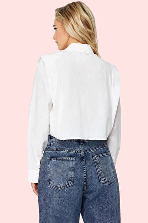 Kadın Crop Gömlek Yaka Düz Desenli Dokuma Terrycotton Kumaş Günlük Kullanım Modern Tasarım