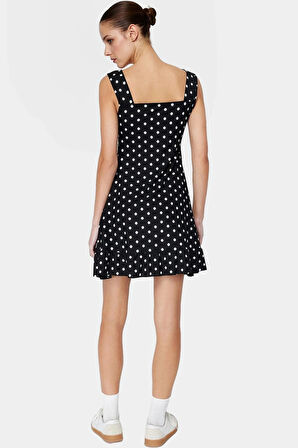 Kadın Mini A Line Kare Yaka Çiçekli Örme Elbise Yazlık Rahat Kombin Dayanıklı Malzeme Premium Kalite