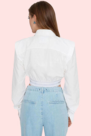 Kadın Crop Gömlek Basic Siluet Poplin Dokuma Düz Desenli Günlük Kullanım Dayanıklı Malzeme
