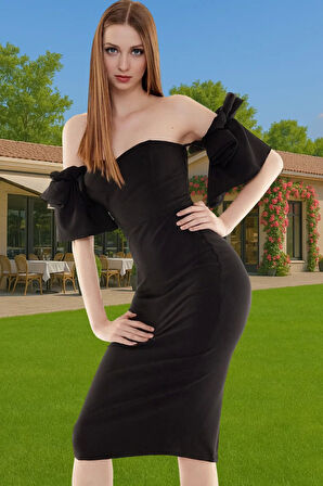 Şık Midi Boy Bodycon Abiye Elbise Polyester Karışımlı Yazlık Kokteyl Özel Tasarım Uzun Ömürlü